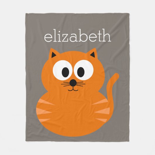 Cute Oranje Fat Cat met Taupe Personalized Fleece Deken (Voorkant)