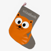 Cute Oranje Fat Cat met Taupe Personalized Grote Kerstsok (Voorkant (Hangend))