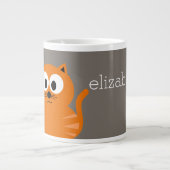 Cute Oranje Fat Cat met Taupe Personalized Grote Koffiekop (Voorkant)