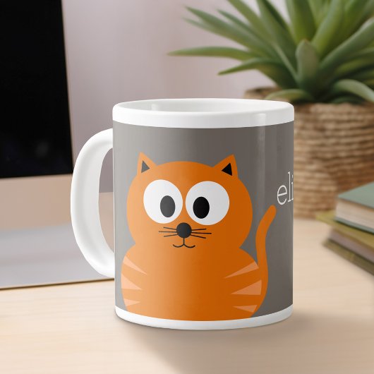 Cute Oranje Fat Cat met Taupe Personalized Grote Koffiekop