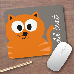 Cute Oranje Fat Cat met Taupe Personalized Muismat