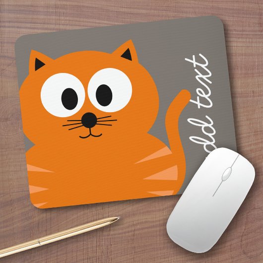 Cute Oranje Fat Cat met Taupe Personalized Muismat