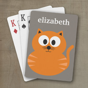 Cute Oranje Fat Cat met Taupe Personalized Pokerkaarten