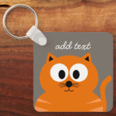 Cute Oranje Fat Cat met Taupe Personalized Sleutelhanger (Voorkant)