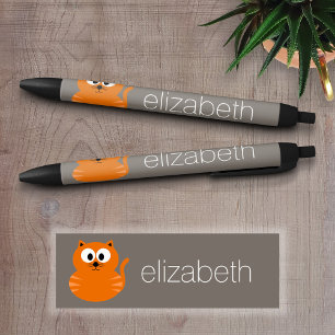 Cute Oranje Fat Cat met Taupe Personalized Zwarte Inkt Pen