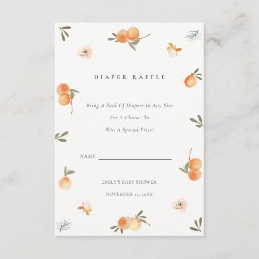 Cute Oranje Floral Boho Diaper Raffle Baby shower Informatiekaartje (Voorkant)