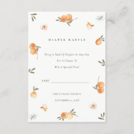 Cute Oranje Floral Boho Diaper Raffle Baby shower Informatiekaartje