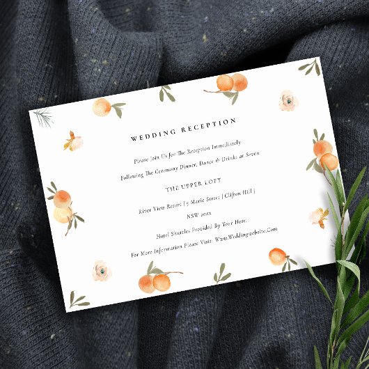 Cute Oranje Floral Boho Foliage Wedding Reception Informatiekaartje