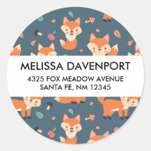 Cute Oranje Fox Animal Pattern-adres Ronde Sticker