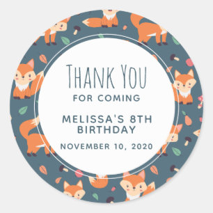 Cute Oranje Fox Animal Pattern Birthday Dank u Ronde Sticker