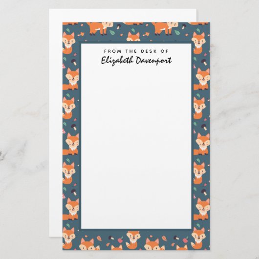 Cute Oranje Fox Animal Pattern Briefpapier (Voorkant / Achterkant)