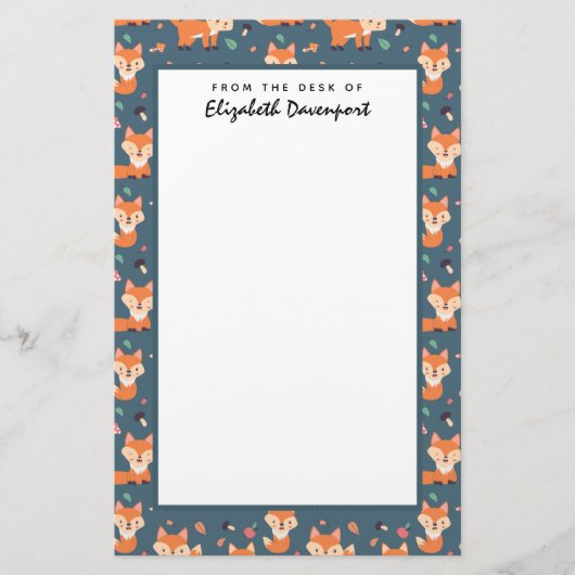Cute Oranje Fox Animal Pattern Briefpapier (Voorkant)