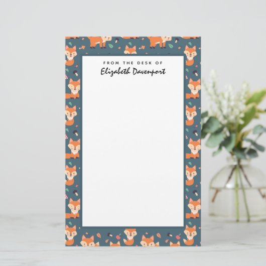 Cute Oranje Fox Animal Pattern Briefpapier (Staand voorkant)