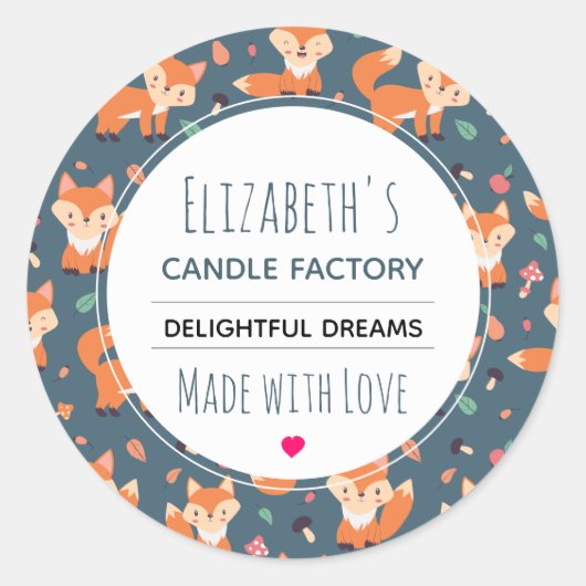 Cute Oranje Fox Animal Pattern Candle Soap Biz Ronde Sticker (Voorkant)