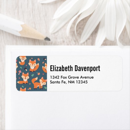 Cute Oranje Fox Animal Pattern Etiket (Insitu)