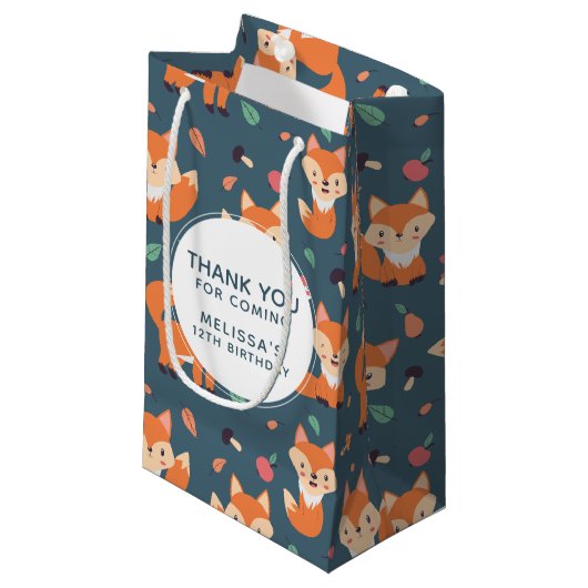 Cute Oranje Fox Animal Pattern Hartelijk dank Klein Cadeauzakje (Voorkant Gekanteld)