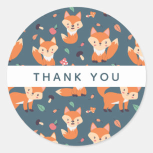 Cute Oranje Fox Animal Pattern Hartelijk dank Ronde Sticker