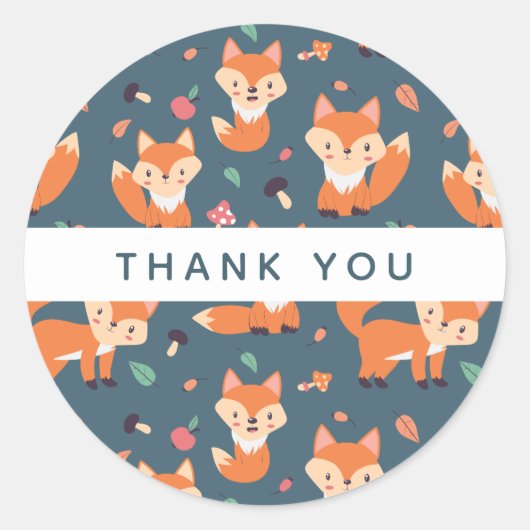 Cute Oranje Fox Animal Pattern Hartelijk dank Ronde Sticker (Voorkant)