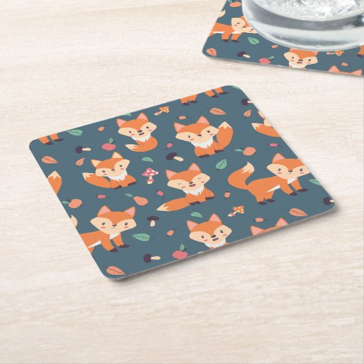 Cute Oranje Fox Animal Pattern Kartonnen Onderzetters (Schuin)