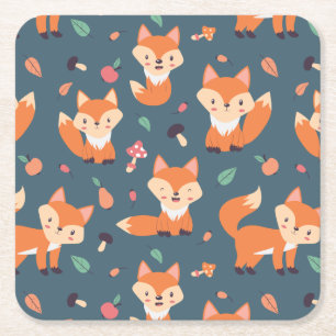 Cute Oranje Fox Animal Pattern Kartonnen Onderzetters