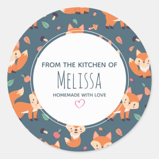 Cute Oranje Fox Animal Pattern Kitchen Ronde Sticker (Voorkant)