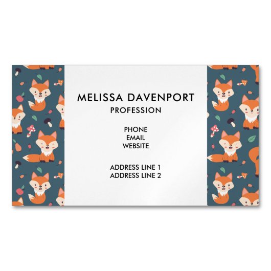 Cute Oranje Fox Animal Pattern Magnetisch Visitekaartje (Voorkant)