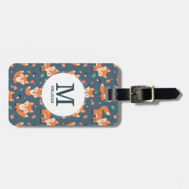 Cute Oranje Fox Animal Pattern Monogram Bagagelabel