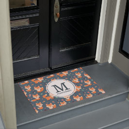 Cute Oranje Fox Animal Pattern Monogram Deurmat