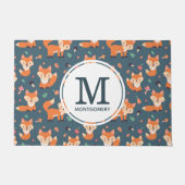 Cute Oranje Fox Animal Pattern Monogram Deurmat (Voorkant)