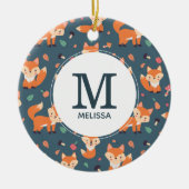Cute Oranje Fox Animal Pattern Monogram Keramisch Ornament (Voorkant)