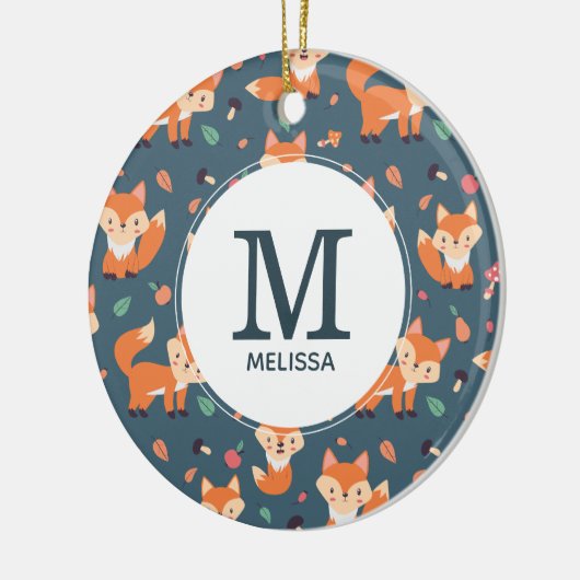 Cute Oranje Fox Animal Pattern Monogram Keramisch Ornament (Links)