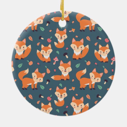 Cute Oranje Fox Animal Pattern Monogram Keramisch Ornament (Achterkant)