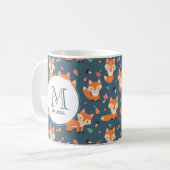 Cute Oranje Fox Animal Pattern Monogram Koffiemok (Voorkant links)