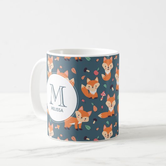Cute Oranje Fox Animal Pattern Monogram Koffiemok (Voorkant links)