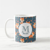 Cute Oranje Fox Animal Pattern Monogram Koffiemok (Links)