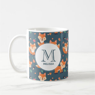 Cute Oranje Fox Animal Pattern Monogram Koffiemok