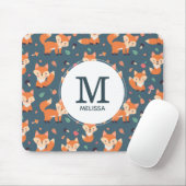Cute Oranje Fox Animal Pattern Monogram Muismat (Met muis)