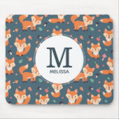 Cute Oranje Fox Animal Pattern Monogram Muismat (Voorkant)