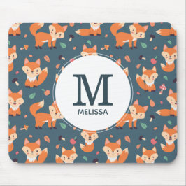 Cute Oranje Fox Animal Pattern Monogram Muismat