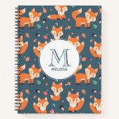 Cute Oranje Fox Animal Pattern Monogram Notitieboek (Voorkant)
