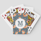 Cute Oranje Fox Animal Pattern Monogram Pokerkaarten (Achterkant)