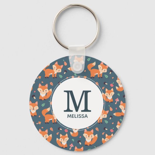 Cute Oranje Fox Animal Pattern Monogram Sleutelhanger (Voorkant)