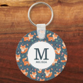 Cute Oranje Fox Animal Pattern Monogram Sleutelhanger (Voorkant)