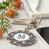 Cute Oranje Fox Animal Pattern Monogram Sleutelhanger (Zijkant)
