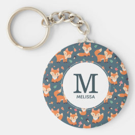 Cute Oranje Fox Animal Pattern Monogram Sleutelhanger