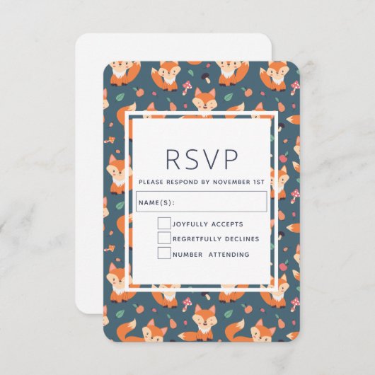 Cute Oranje Fox Animal Pattern RSVP Kaartje (Voorkant / Achterkant)