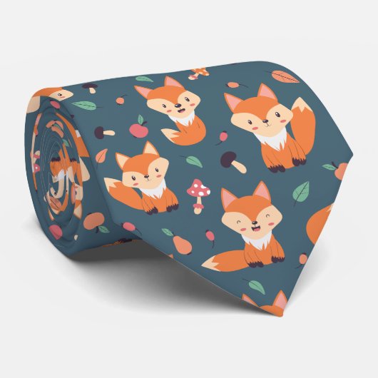 Cute Oranje Fox Animal Pattern Stropdas (Opgerold)