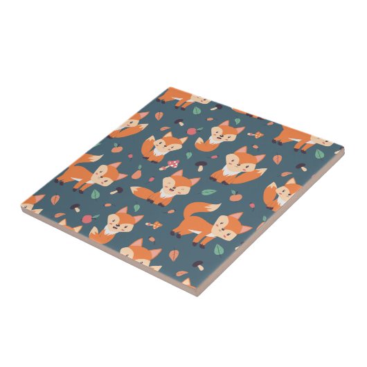 Cute Oranje Fox Animal Pattern Tegeltje (Zijkant)
