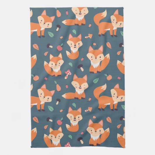 Cute Oranje Fox Animal Pattern Theedoek (Verticaal)