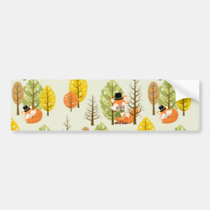 Cute Oranje Fox Autumn Trees Forest Hipster Bumpersticker